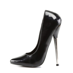 Devious DAGGER-01 Black Metal Heeled Stiletto Pumps