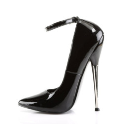 Devious DAGGER-12 Black Metal Heeled Pointed Toe Pumps