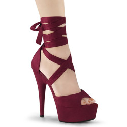 Pleaser DELIGHT-679 Burgundy Ankle Wrap Heeled Shoes