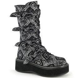 Demonia EMILY-322 Black Silver Platform Buckle Boots
