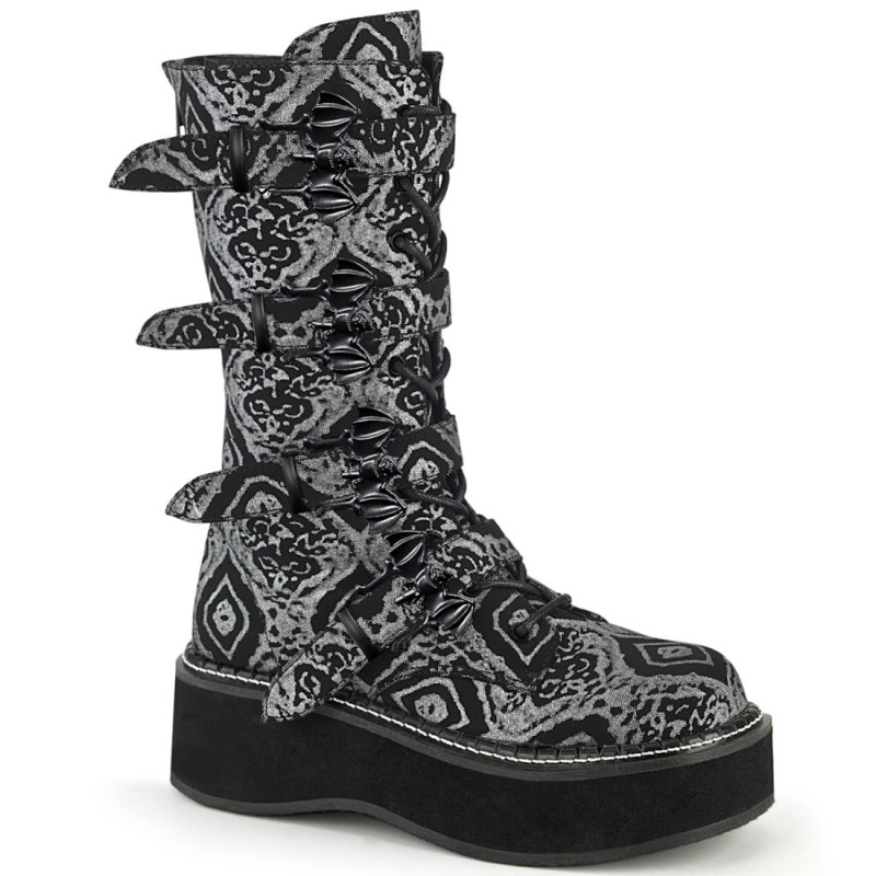 Demonia EMILY-322 Black Silver Platform Buckle Boots Demonia EMILY-322 Black Silver Platform Buckle Boots