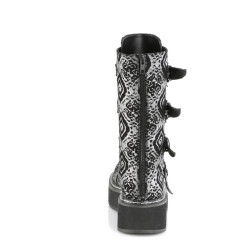 Demonia EMILY-322 Black Silver Platform Buckle Boots