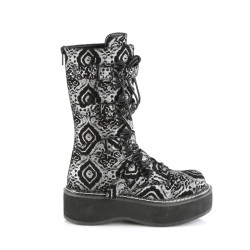 Demonia EMILY-322 Black Silver Platform Buckle Boots