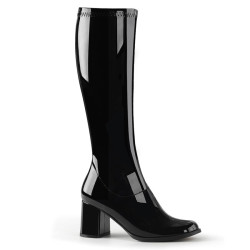 Funtasma GOGO-300 Black Patent Chunky Heel 70s Boots