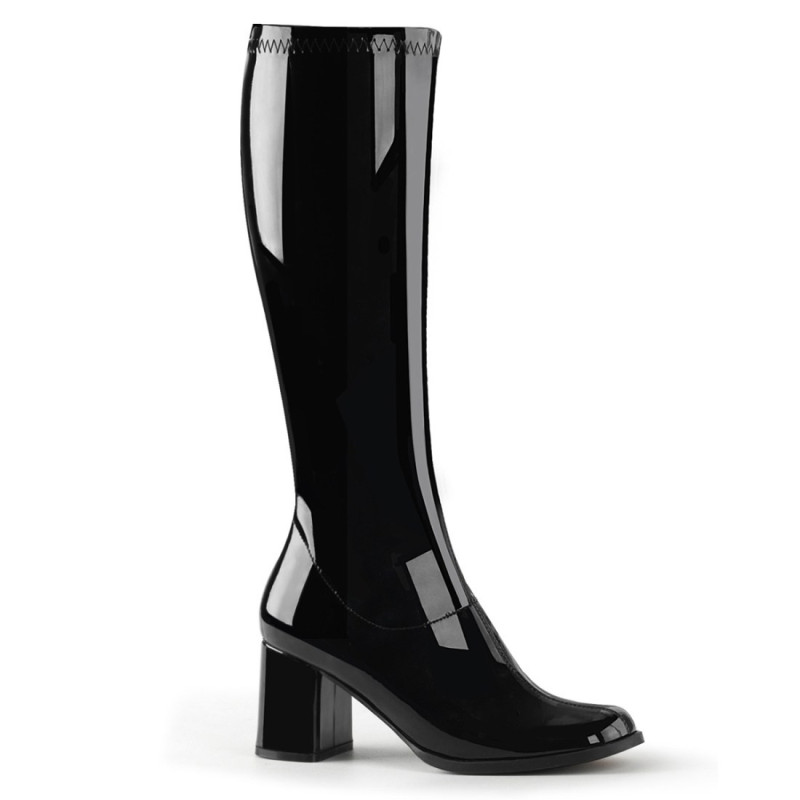 Funtasma GOGO-300 Black Patent Chunky Heel 70s Boots