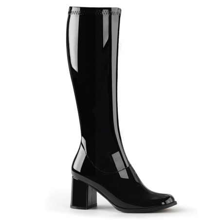 Funtasma GOGO-300 Black Patent Chunky Heel 70s Boots