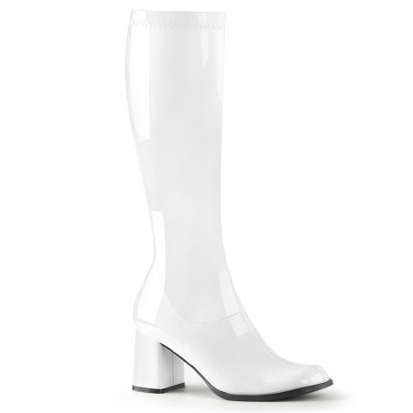 Funtasma GOGO-300 White Patent Chunky Heel 70s Boots