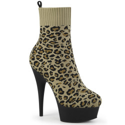 Pleaser DELIGHT-1002LP Tan Leopard Print Fabric Black