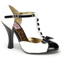 Pin Up Couture SMITTEN-10 White T-Strap D'orsay Pumps