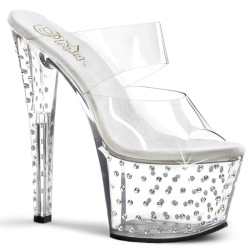 Pleaser STARDUST-702 Clear Strass Platform Heeled Mules
