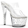 Pleaser STARDUST-702 Clear Strass Platform Heeled Mules