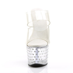 Pleaser STARDUST-702 Clear Strass Platform Heeled Mules
