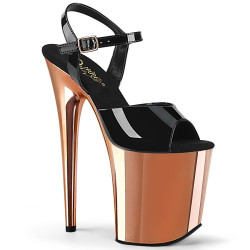 Pleaser FLAMINGO-809 Black Patent Rose Gold Chrome Sale