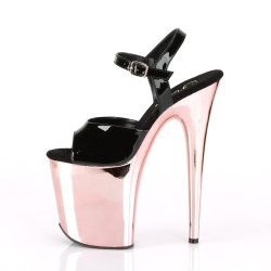 Pleaser FLAMINGO-809 Black Patent Rose Gold Chrome Sale