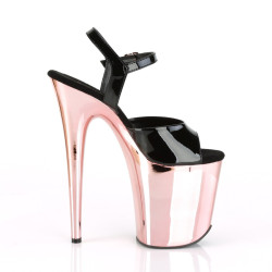 Pleaser FLAMINGO-809 Black Patent Rose Gold Chrome Sale