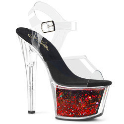 Pleaser SKY-308WHG Transparent Black-Red Glitter Sale