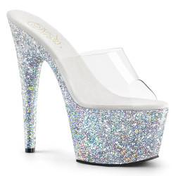 Pleaser ADORE-701LG Transparent Silver Glitter Mules