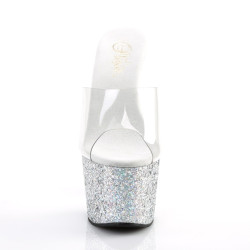Pleaser ADORE-701LG Transparent Silver Glitter Mules