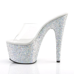 Pleaser ADORE-701LG Transparent Silver Glitter Mules
