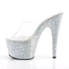 Pleaser ADORE-701LG Transparent Silver Glitter Mules