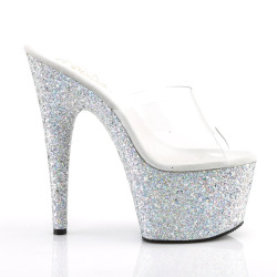 Pleaser ADORE-701LG Transparent Silver Glitter Mules