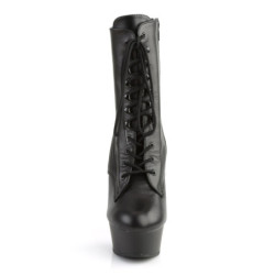 Pleaser DELIGHT-1020 Black Leather Women Ankle Boots