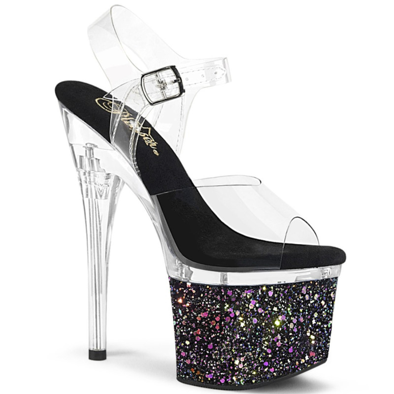 Pleaser ESTEEM-708LG Black Glitter Platform Heeled Shoes Pleaser ESTEEM-708LG Black Glitter Platform Heeled Shoes