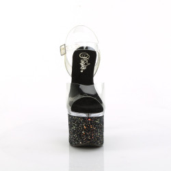 Pleaser ESTEEM-708LG Black Glitter Platform Heeled Shoes