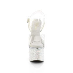 Pleaser ESTEEM-708LG Transparent White Glitter Shoes