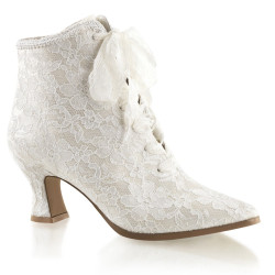 Fabulicious VICTORIAN-30 Ivory Satin Lace Ankle Boots