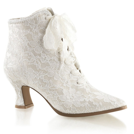Fabulicious VICTORIAN-30 Ivory Satin Lace Ankle Boots