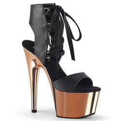 Pleaser ADORE-700-14 Black Vegan Leather Rose Gold