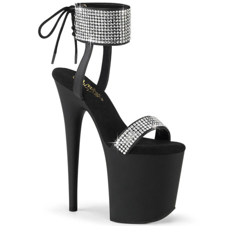 Pleaser FLAMINGO-870 Black Vegan Leather Strass Sale