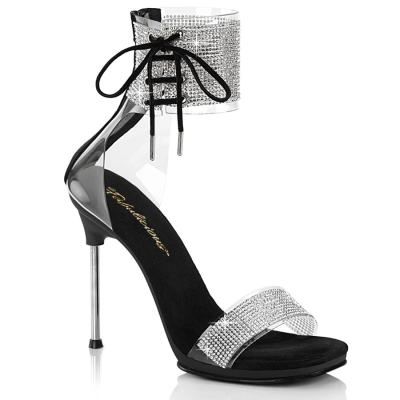Fabulicious CHIC-47 Black Ankle Cuff Steel Heel Sandal Fabulicious CHIC-47 Black Ankle Cuff Steel Heel Sandal