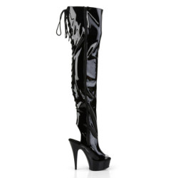 Pleaser DELIGHT-3017 Patent Laced Thigh High Boots