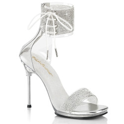 Fabulicious CHIC-47 Silver Ankle Cuff Steel Heel Sandal