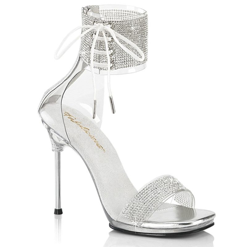 Fabulicious CHIC-47 Silver Ankle Cuff Steel Heel Sandal