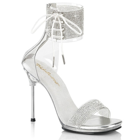 Fabulicious CHIC-47 Silver Ankle Cuff Steel Heel Sandal