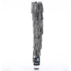 Pleaser DELIGHT-3017RSF Black Fringes Thigh High Boots