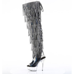 Pleaser DELIGHT-3017RSF Black Fringes Thigh High Boots