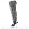 Pleaser DELIGHT-3017RSF Black Fringes Thigh High Boots