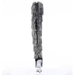 Pleaser DELIGHT-3017RSF Black Fringes Thigh High Boots