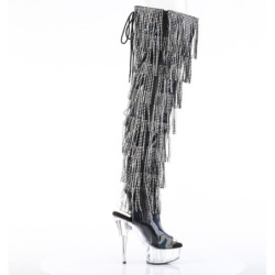 Pleaser DELIGHT-3017RSF Black Fringes Thigh High Boots