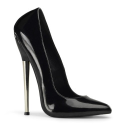 Devious DAGGER-01 Black Metal Heeled Stiletto Pumps