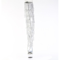 Pleaser DELIGHT-3017RSF Silver Fringes Thigh High Boots
