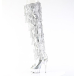 Pleaser DELIGHT-3017RSF Silver Fringes Thigh High Boots