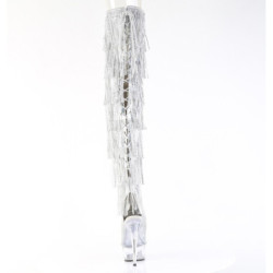 Pleaser DELIGHT-3017RSF Silver Fringes Thigh High Boots