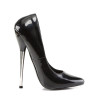 Devious DAGGER-01 Black Metal Heeled Stiletto Pumps