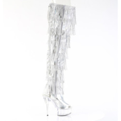Pleaser DELIGHT-3017RSF Silver Fringes Thigh High Boots