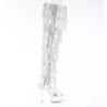 Pleaser DELIGHT-3017RSF Silver Fringes Thigh High Boots